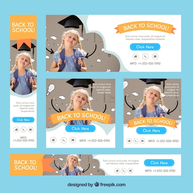 Back to school web banners collection with photo