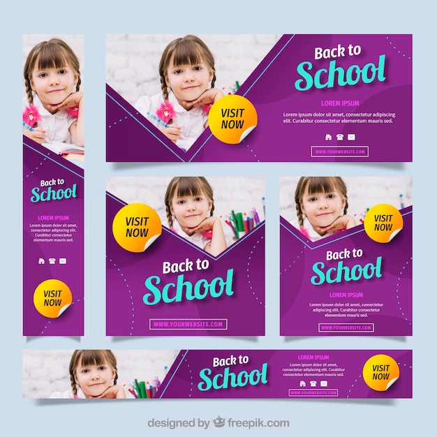 Free vector back to school web banners collection with photo