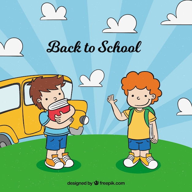 Free vector back to school with hand drawn children