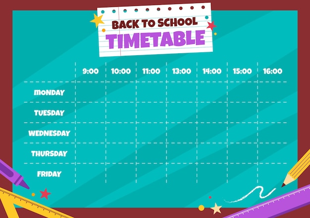 Снова в школу нарисованное вручную плоское школьное расписание