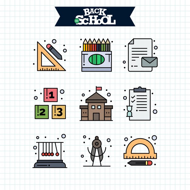 学校のアイコンに戻る 教育と学習の線のアイコンを設定します 無料のベクター