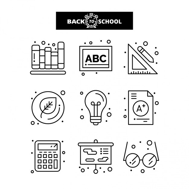 学校のアイコンに戻る 教育と学習の線のアイコンを設定します 無料のベクター