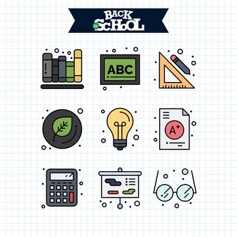学校のアイコンに戻る 教育と学習の線のアイコンを設定します 無料のベクター 学校のアイコンに戻る 教育と学習の線のアイコンを設定します 無料のベクター