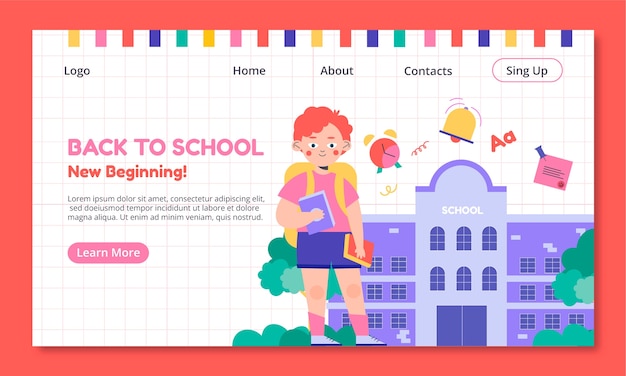 無料ベクター 学校に戻るランディングページのデザインテンプレート