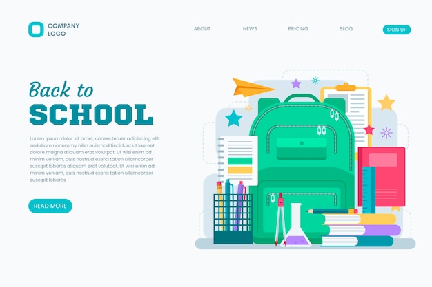 無料ベクター 学校のランディングページに戻るテンプレート