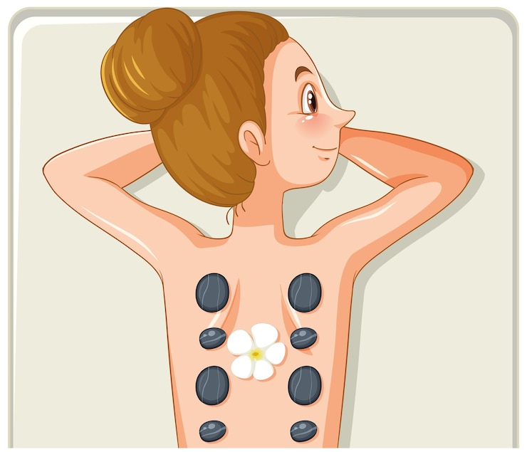 Free Vector back of woman with hot stone therapy