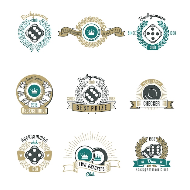 Backgammon Clubs Retro Style Emblems