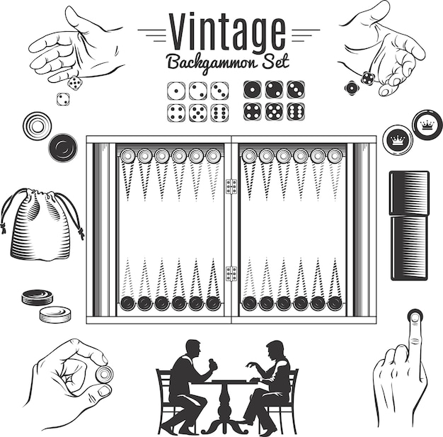 Vettore gratuito insieme di elementi di stile vintage backgammon