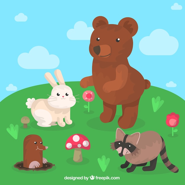 Free vector background of animals playing in the field