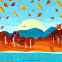 Free vector background of autumnal forest with deer
