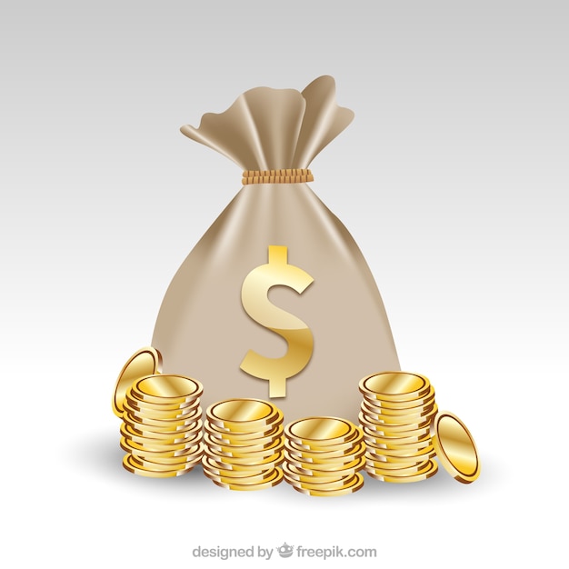 Free vector background of bag with dollar symbol and golden coins