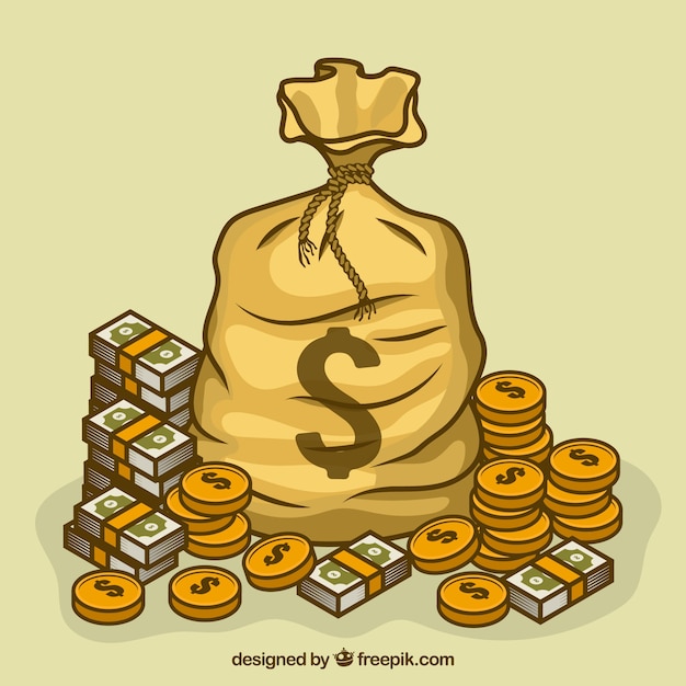 Background of bag with dollar symbol and money