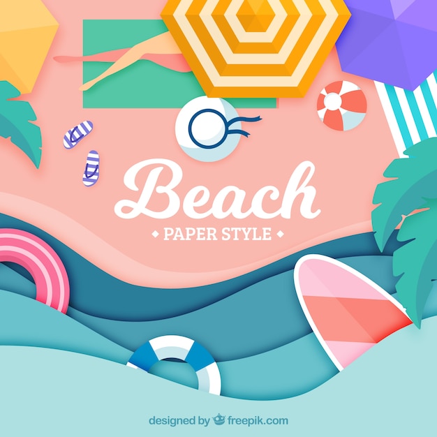 Background of beach from the top in paper style