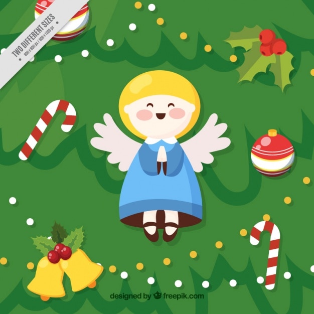 Free vector background of beautiful angel ornament hanging on the christmas tree