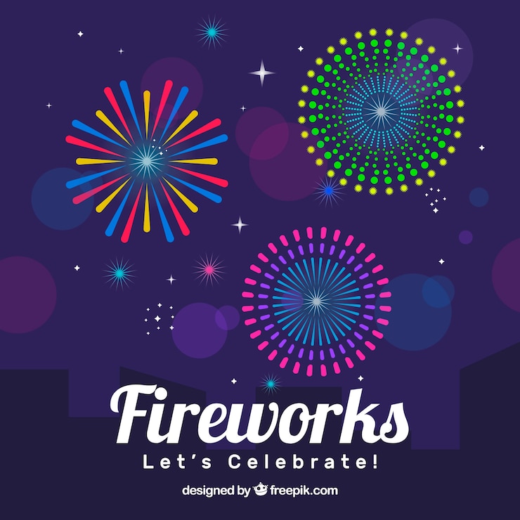 Free Vector background of beautiful fireworks in flat design