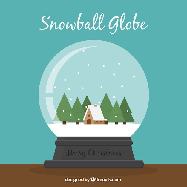 Free vector background of beautiful snowball with house and trees