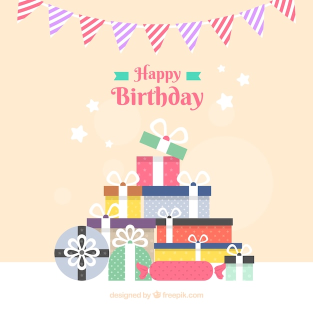 Free vector background of birthday gifts in flat design