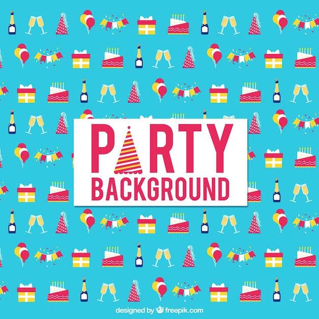 Free Vector background of birthday party elements in flat design
