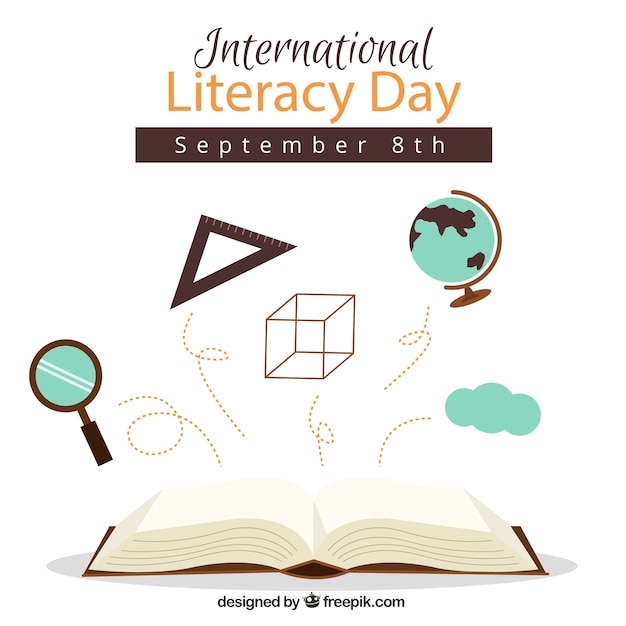 Free vector background of book about science for literacy day