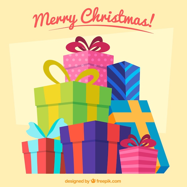 Free vector background of boxes of colorful christmas gifts