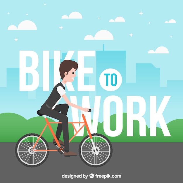 Free vector background of boy on bicycle to work