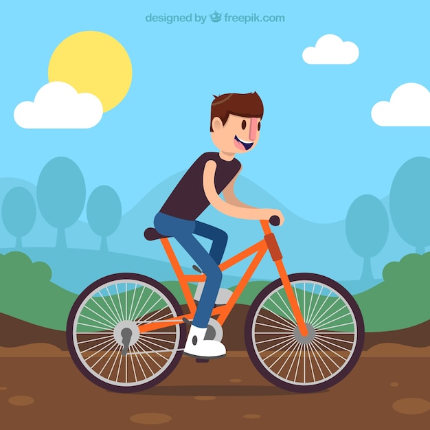 Background of boy on bike in flat design