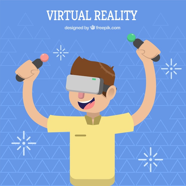 Free vector background of boy playing with virtual reality controls