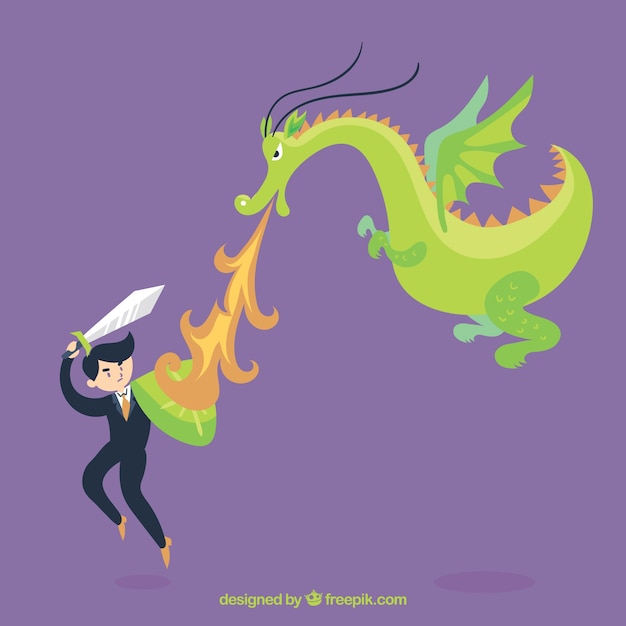 Background of business character fighting with dragon