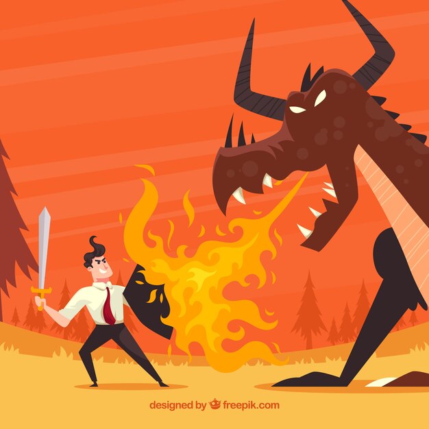 용과 싸우는 비즈니스 캐릭터의 배경