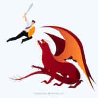 Free vector background of business character fighting with dragon