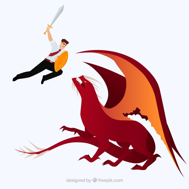 Background of business character fighting with dragon