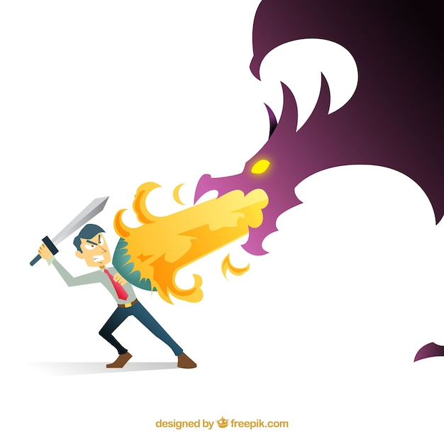 Free vector background of business character fighting with dragon