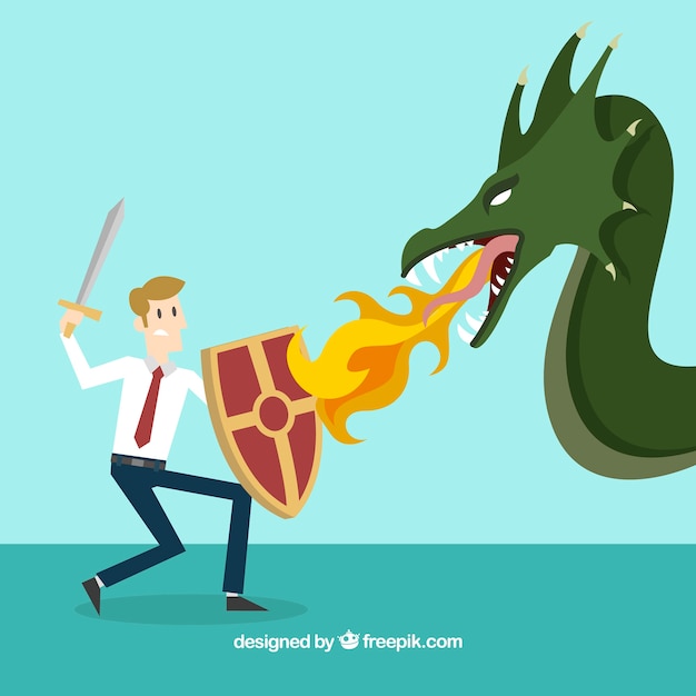 Free vector background of business character fighting with dragon