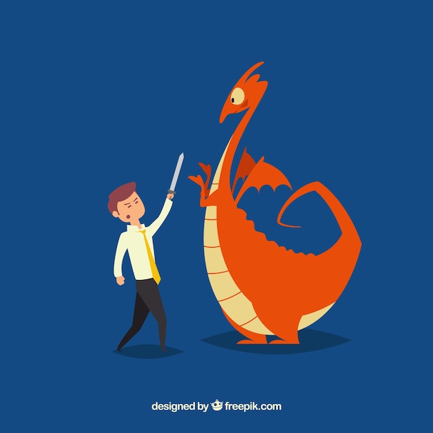 Background of business character fighting with dragon
