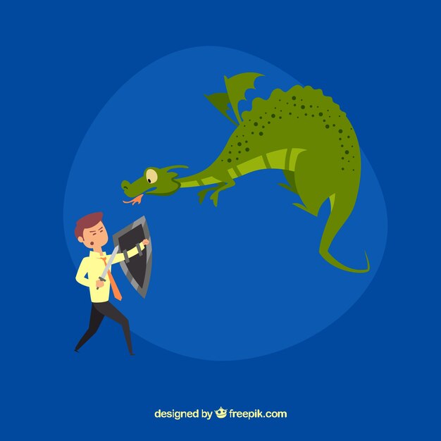 Background of business character fighting with dragon