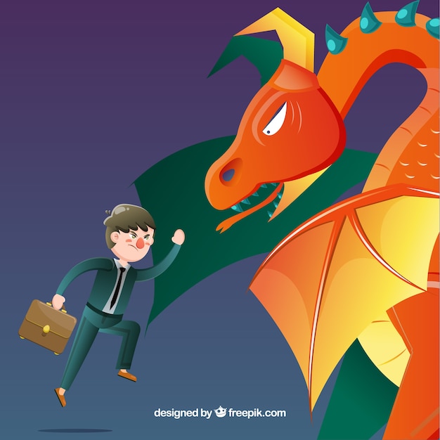 Фон деловой характер, сражающийся с драконом