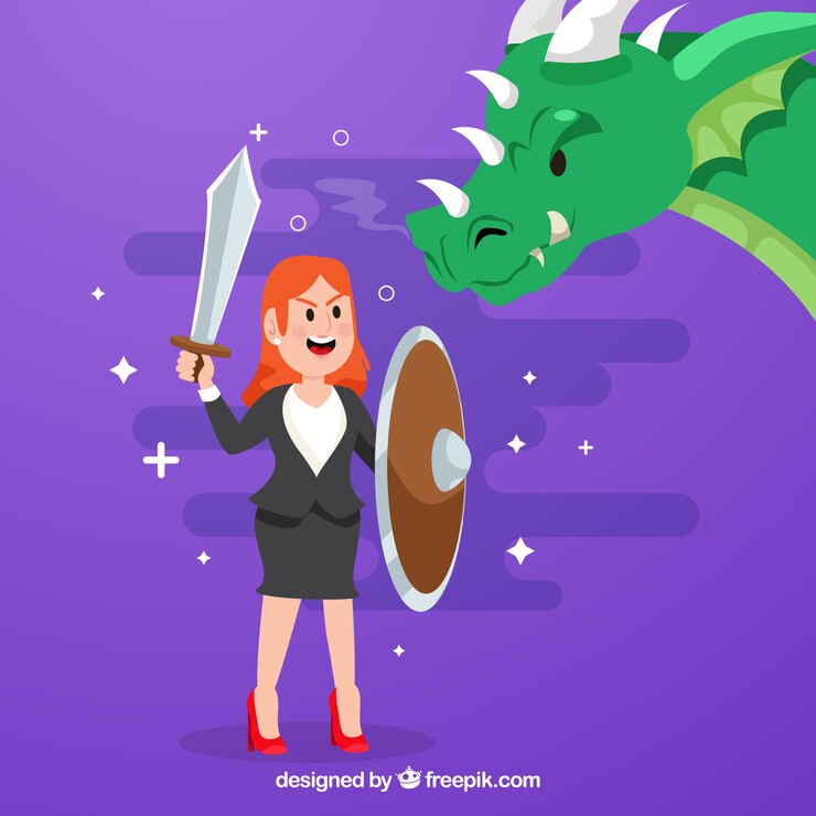 Free Vector background of business character fighting with dragon