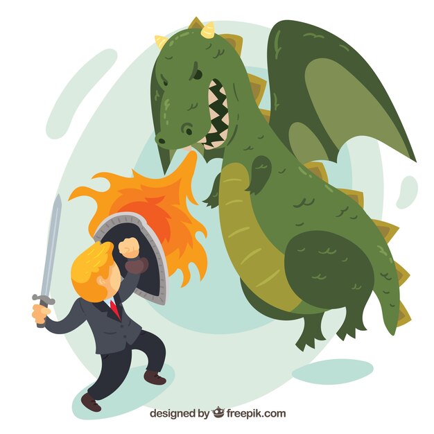 Background of business character fighting with dragon