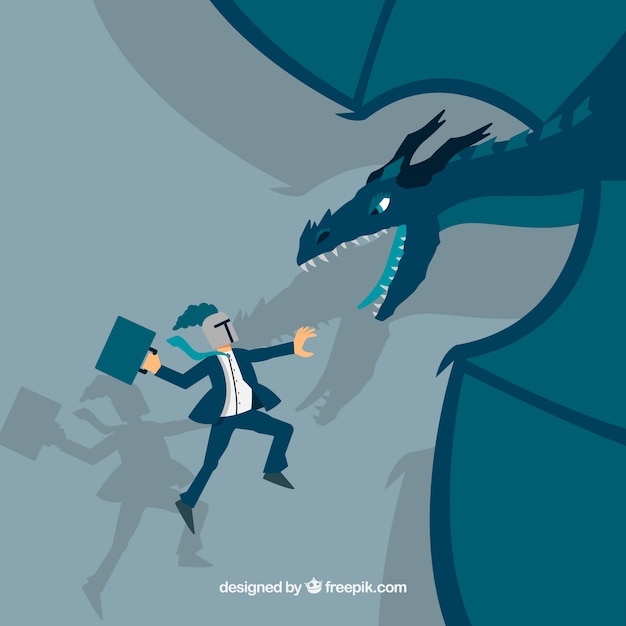 Background of business character fighting with dragon