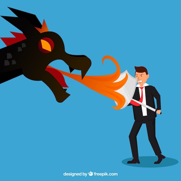 Background of business character fighting with dragon