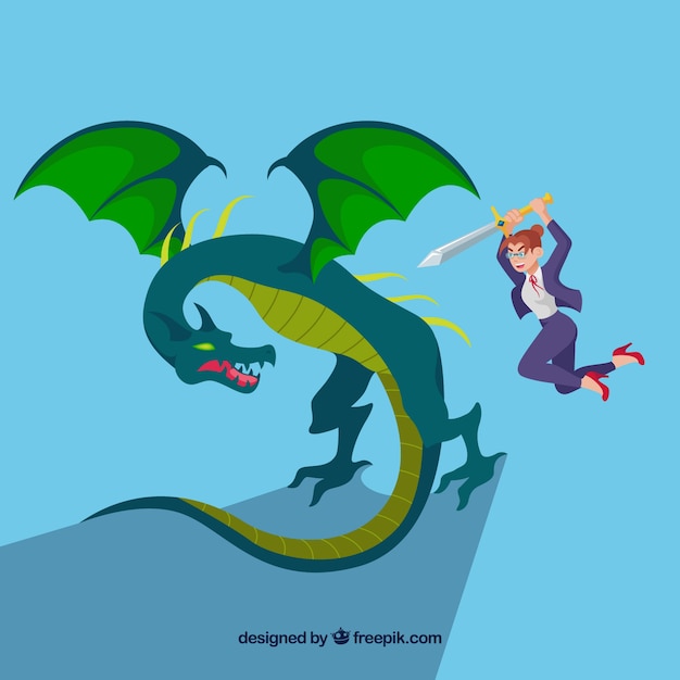 Background of business character fighting with dragon