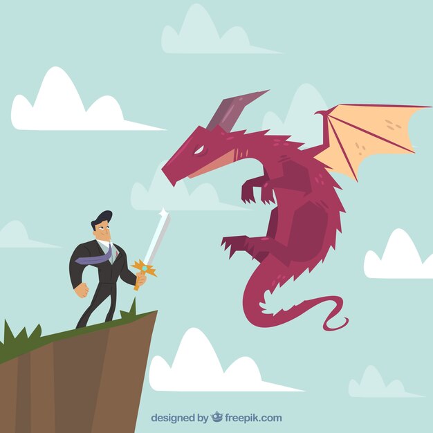 Background of business character fighting with dragon