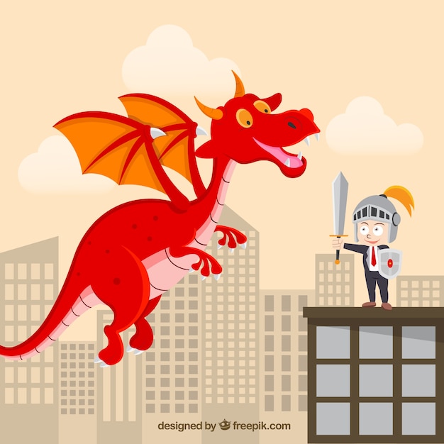 Free vector background of business character fighting with a dragon