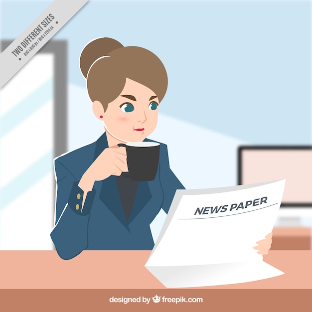 Background of business woman reading newspaper