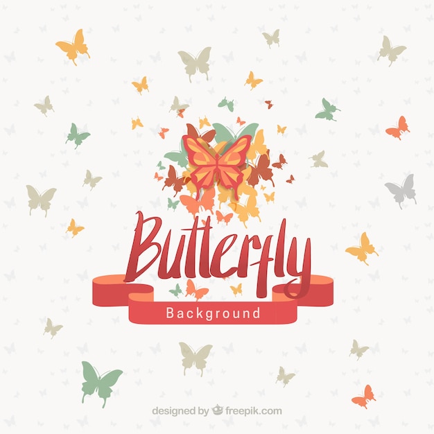 Free vector background of butterflies and red ribbon