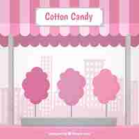 Free vector background of cart with cotton candy in flat design