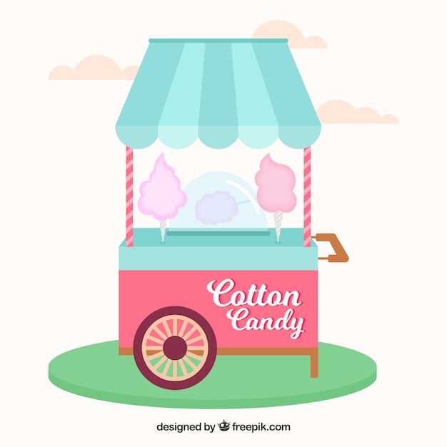 Free vector background of cart with cotton candy