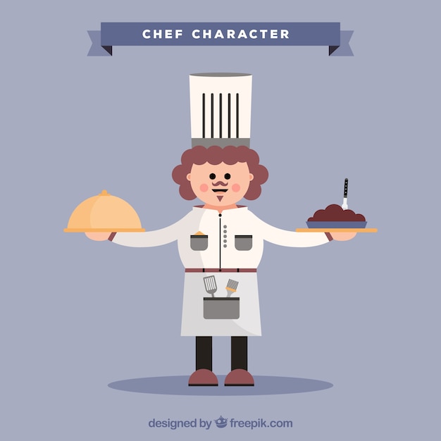 Free vector background of chef character with two dishes