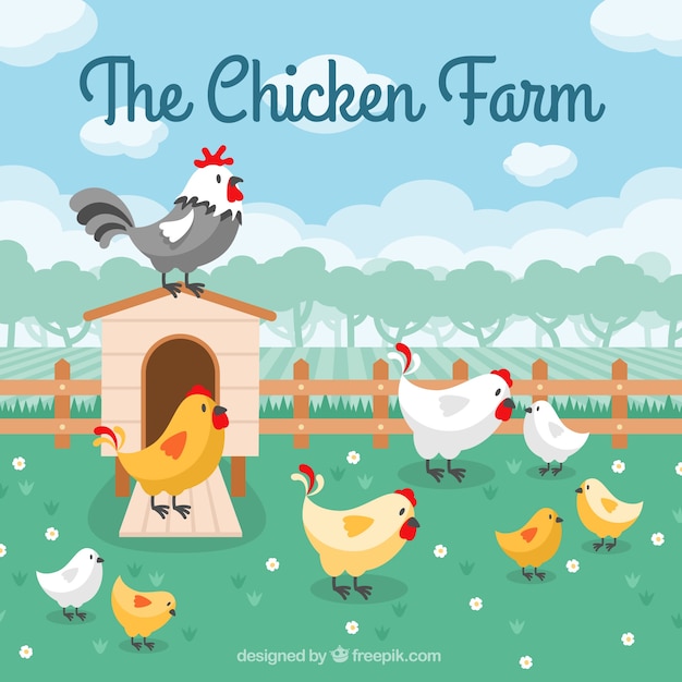 Free vector background of chickens in the yard