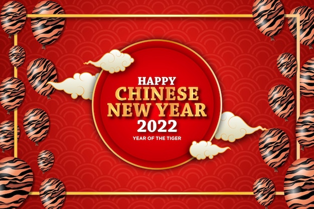 Free vector background of chinese new year 2002 year of tiger with balloon and sky ornament